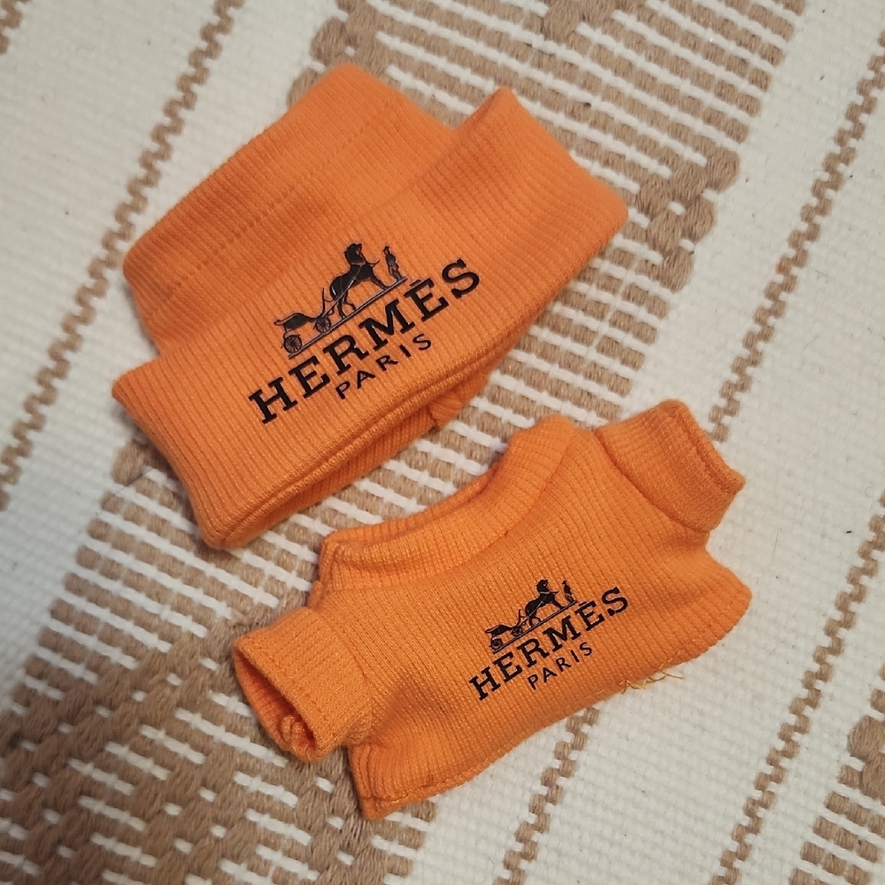 Hermès Orange Dog Sweater and Hat Set